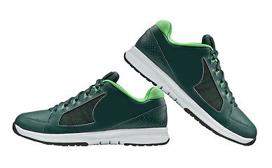 Image showing green walking sport shoes isolated