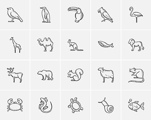 Image showing Animals sketch icon set.