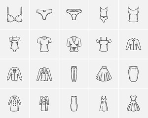 Image showing Clothes for women sketch icon set.