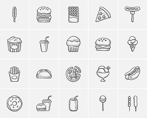 Image showing Junk food sketch icon set.