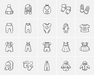 Image showing Baby clothes sketch icon set.