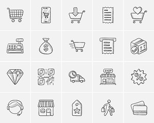 Image showing Shopping sketch icon set.