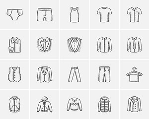 Image showing Clothes for men sketch icon set.