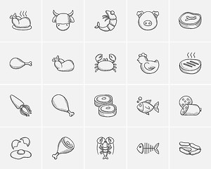 Image showing Food and drink sketch icon set.