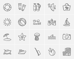 Image showing Travel and holiday sketch icon set.