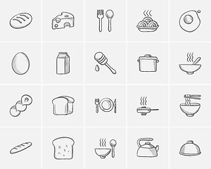 Image showing Food and drink sketch icon set.