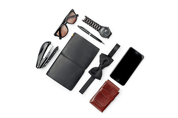 Image showing Still life of casual man. Modern male accessories on white