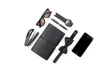 Image showing Still life of casual man. Modern male accessories on white