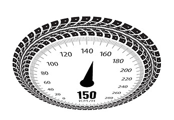 Image showing Speedometer vector illustration. Styling by tire tracks.