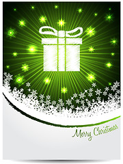 Image showing Green white christmas greeting with bursting gift box