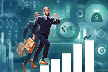 Image showing young businessman jumping over steps of chart or graph