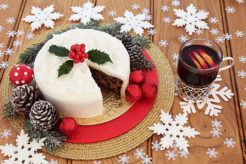 Image showing Christmas Cake and Mulled Wine