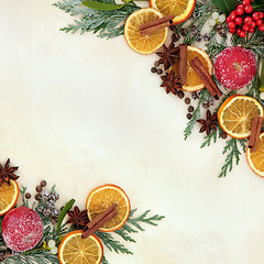 Image showing Christmas Fruit and Spice Border
