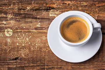 Image showing Coffee cup on a wooden table