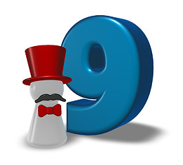 Image showing number nine and pawn with hat and beard - 3d rendering