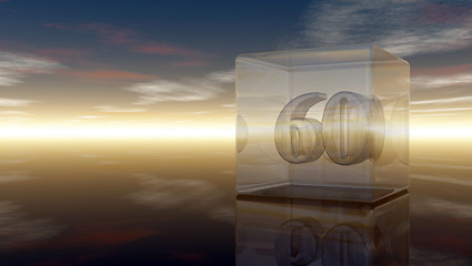 Image showing number sixty in glass cube under cloudy sky - 3d rendering