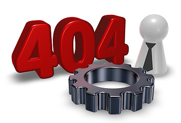 Image showing error 404 page not found - message, pawn with tie and gear wheel - 3d illustration