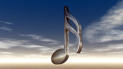Image showing metal music note under cloudy sky - 3d rendering