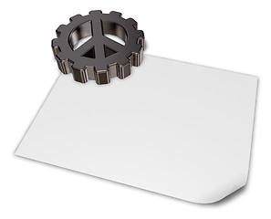 Image showing pacific symbol in gear wheel on blank white paper sheet - 3dillustration