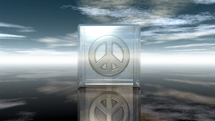 Image showing pacific symbol in glass cube under cloudy sky - 3d rendering