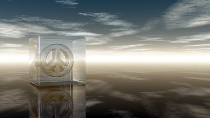 Image showing pacific symbol in glass cube under cloudy sky - 3d rendering