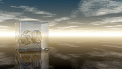 Image showing number sixty in glass cube under cloudy sky - 3d rendering