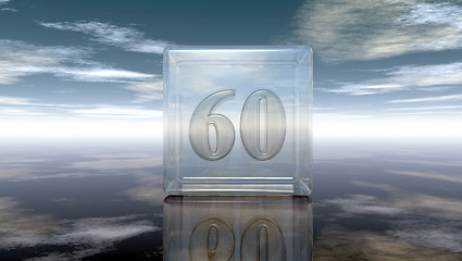 Image showing number sixty in glass cube under cloudy sky - 3d rendering