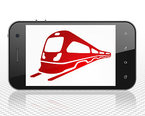 Image showing Vacation concept: Smartphone with Train on display