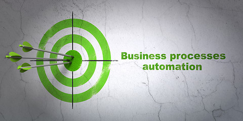 Image showing Business concept: target and Business Processes Automation on wall background