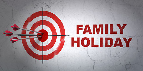 Image showing Travel concept: target and Family Holiday on wall background