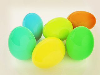 Image showing Colored Eggs on a white background. 3D illustration. Vintage sty