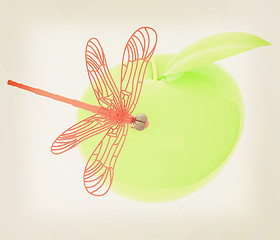 Image showing Dragonfly on apple. 3D illustration. Vintage style.