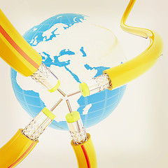 Image showing Cables for high tech connect and Earth. 3D illustration. Vintage