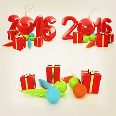 Image showing Happy new 2016 year set. 3D illustration. Vintage style.