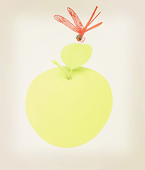 Image showing Dragonfly on apple. 3D illustration. Vintage style.