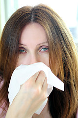 Image showing Woman with flu or allergy