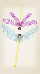 Image showing Dragonfly. 3D illustration. Vintage style.