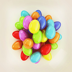 Image showing Colored Eggs on a white background. 3D illustration. Vintage sty