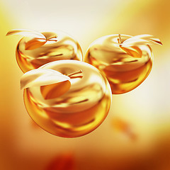 Image showing Gold apples on a gold background. 3D illustration. Vintage style