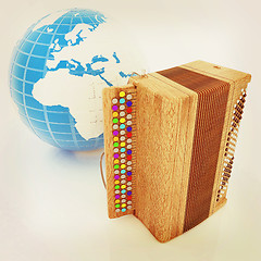 Image showing Musical instrument - retro bayan and Earth. 3D illustration. Vin