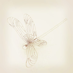 Image showing Dragonfly. 3D illustration. Vintage style.