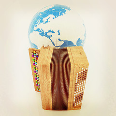 Image showing Musical instrument - retro bayan and Earth. 3D illustration. Vin