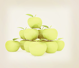 Image showing Piramid of apples on a white. 3D illustration. Vintage style.