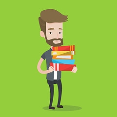 Image showing Man holding pile of books vector illustration.