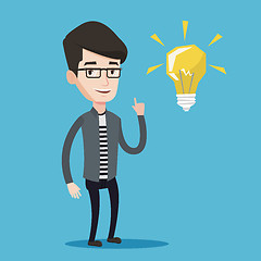 Image showing Student pointing at light bulb vector illustration