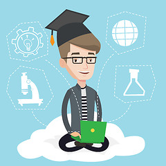 Image showing Graduate sitting on cloud vector illustration.