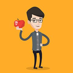 Image showing Young man holding apple vector illustration.