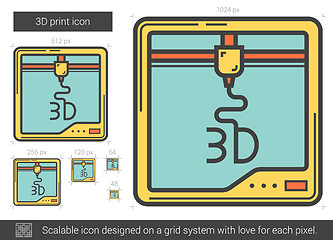 Image showing Three D print line icon.