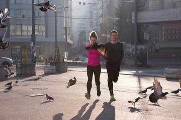 Image showing young  couple jogging