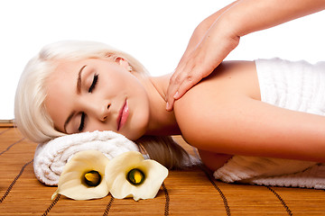 Image showing Relaxation pampering shoulder massage spa